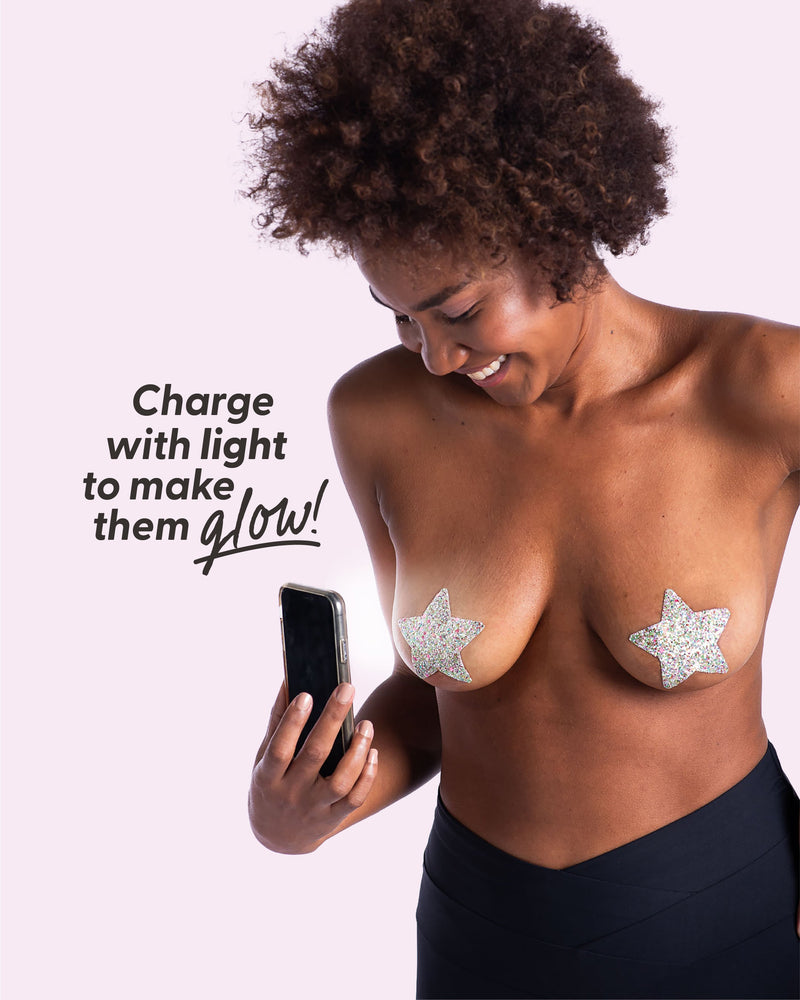 Star Of The Night Glow- Single-use nipple cover stickers, 2 pairs.