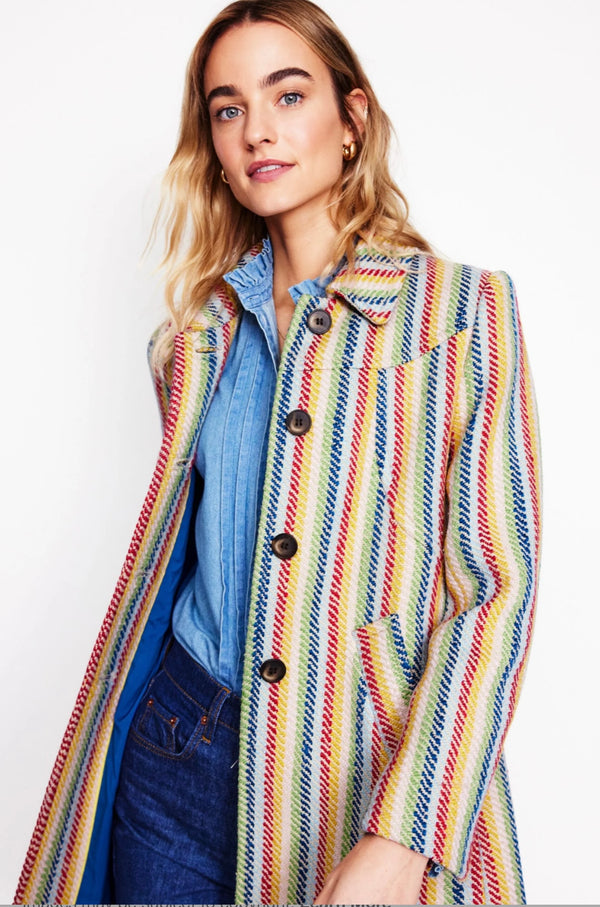 Boden Lincoln Stripe Rainbow Coat