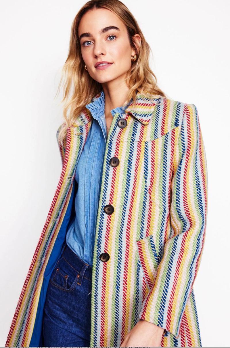 Boden Lincoln Stripe Rainbow Coat