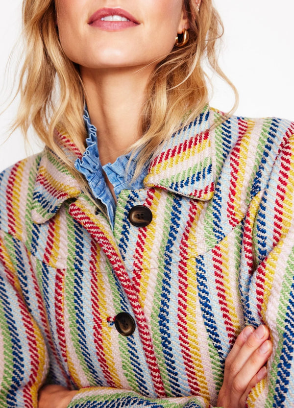 Boden Lincoln Stripe Rainbow Coat