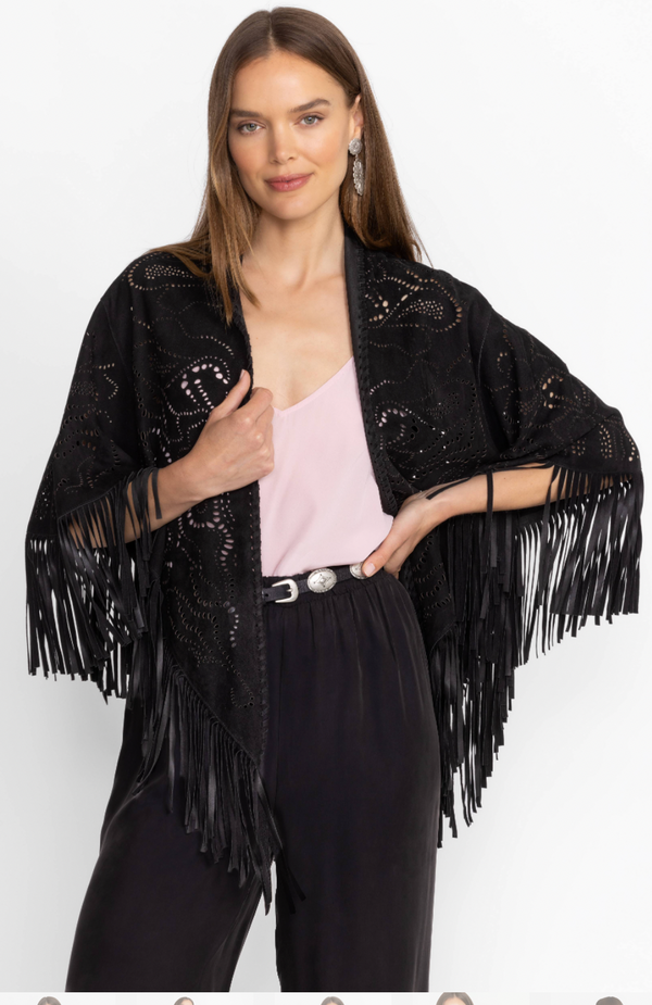 Johnny Was Laser Cut Suede Poncho